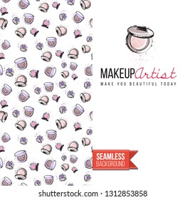 Beauty salon flyer promo card. Motivation quote: make you beautiful today. Fashion background with cosmetic, make up tools and fashion accessories. Editable vector template of greeting card.
