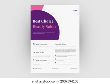 Beauty salon flyer template. Beauty parlor poster flyer leaflet template design.