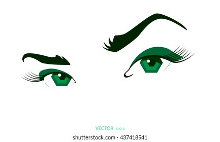 BEAUTY SALON. Green eye makeup for girls and women. Beautiful girl. Beauty, beauty, green eyes girl on a white background. vector illustration EPS 10
