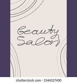 Beauty salon greeting card with line style abstract element. Beauty concept stylized lettering. Postcard, banner, poster design