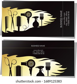 Beauty salon and hairdresser golden business card unique concept