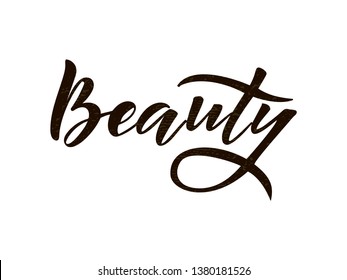 Beauty salon hand lettering logo. Design print for sticker, banner, poster, magazines, beauty shop, beauty saloon. Vector illustration on background. 