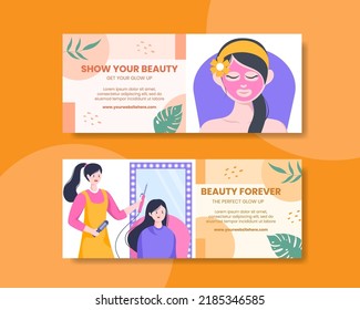 Beauty Salon Horizontal Banner Template Flat Cartoon Background Vector Illustration