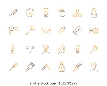 Beauty salon icon. Haircut and barber shop accessories scissors comb trimming and shaving vector colored symbols