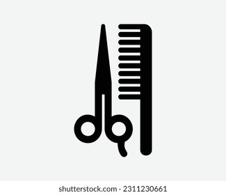 Icono de Salón de Belleza. Hairdresser Service Barber Hair Cut Style Scissor Tijeras Comb Sign Symbol Black Artwork Gráfico Ilustración Clipart Vector EPS