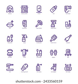 Beauty and Salon icon pack for your website, mobile, presentation, and logo design. Beauty and Salon icon basic line gradient design. Vector graphics illustration and editable stroke.