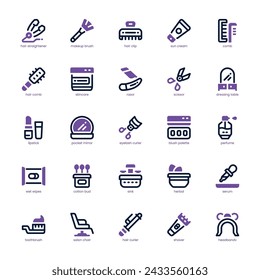 Beauty and Salon icon pack for your website, mobile, presentation, and logo design. Beauty and Salon icon dual tone design. Vector graphics illustration and editable stroke.