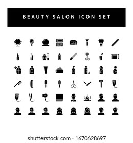Beauty salon icon set with black color glyph style design.