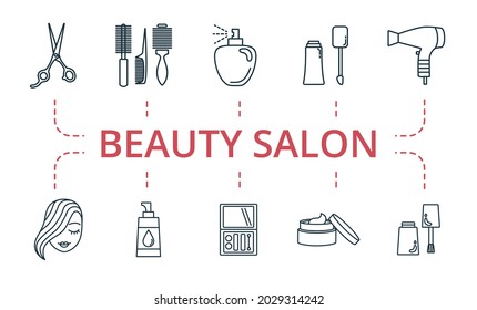 Beauty Salon icon set. Contains editable icons theme such as cream, hair combs, hair dryer and more.