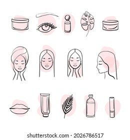 Beauty Salon Icon Set In Contour On The White Background