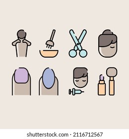 Beauty salon icon set hairdresser nails and make up