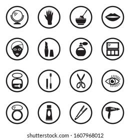 Beauty Salon Icons. Black Flat Design In Circle. Vector Illustration.