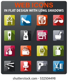 beauty salon icons set in flat design with long shadow