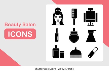 Beauty Salon Icons Set Hair, Makeup, and Skincare Tools