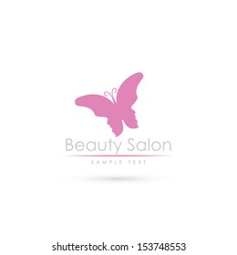 Beauty salon label with butterfly and faces - vector illustration