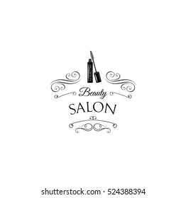 Beauty Salon Label. Mascara for Eyelashes. Eye Makeup. Badge. Vector Illustration Isolated