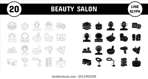 Beauty Salon Line Glyph Vector Illustration Icon Sticker Set Design Materials