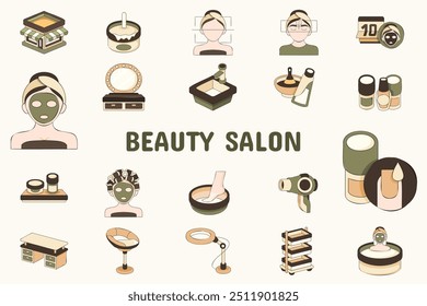 Beauty Salon Lineal Color Vector Illustration Icon Sticker Set Design Materials