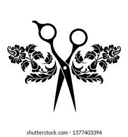 Logo del salón de belleza, logotipo de barbería. Tijeras negras sobre fondo blanco. Icono del peluquero.