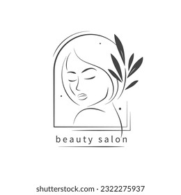 Beauty salon logo. Beautiful female face. Vector illustration