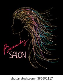Beauty salon logo concept with woman's abstract sparkle head