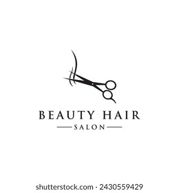 Diseño de logotipo de salón de belleza con ondas de cabello y tijeras concept.logo para negocios, salón, belleza.