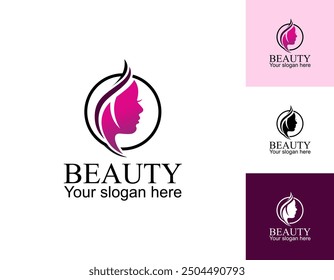 Salón de belleza logo diseño Plantilla procedimientos cosméticos spa centro Ilustración vectorial