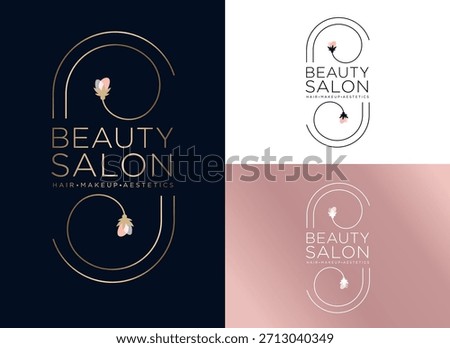 Beauty Salon logo.  Elegant rounded thin frame with flower buds and letters. 