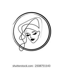 Logo do salão de beleza. Rosto feminino com cabelo exuberante