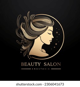 Schönheitssalon-Logo, goldenes Frauenlogo, minimalistisches Goldlogo für einen Schönheitssalon. Vektorgrafik