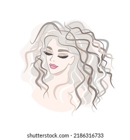 beauty salon logo. girl face logo vector. barbershop - curly hairstyle, hair care. cosmetology concept - face care, cosmetics. eyelashes and eyebrows