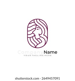 beauty salon logo with long hair woman icon, haircut logo