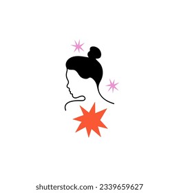 Beauty salon logo. Makeup or hairdressing studio, eyelash extension logotype. Outline woman face. Cosmetics badge. Line girl face, abstract minimalist character, hand drawn vector isolated emblem set