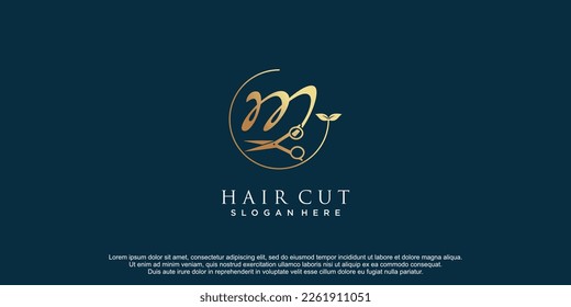 Beauty salon logo with monogram letter m concept design icon premium vector