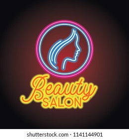 beauty salon logo with neon light effect. vector illustration