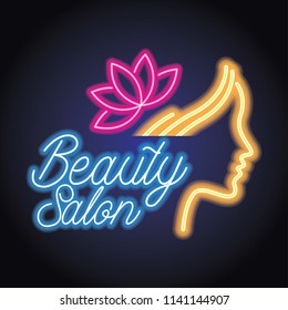 beauty salon logo with neon light effect. vector illustration