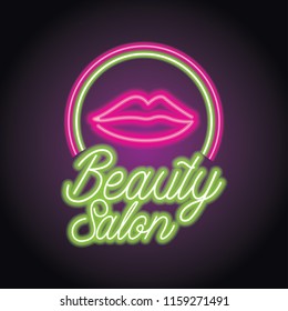 beauty salon logo with neon light effect. vector illustration