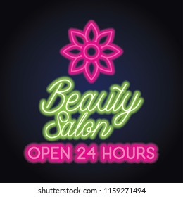 beauty salon logo with neon light effect. vector illustration