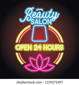 beauty salon logo with neon light effect. vector illustration
