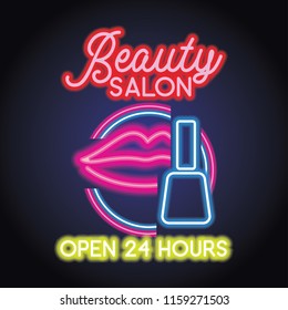 beauty salon logo with neon light effect. vector illustration