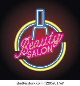 beauty salon logo with neon light effect. vector illustration