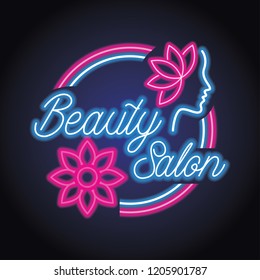 Beauty Salon Logo Neon Light Effect Stock Vector (Royalty Free) 1205901787