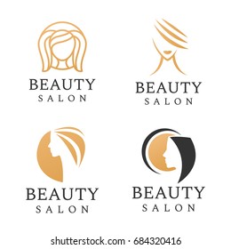 Beauty salon logo set. Hair salon, cosmetic, boutique, luxury elegant line icon.