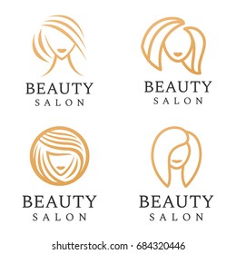 Beauty salon logo set. Hair salon, cosmetic, boutique, luxury elegant line icon.
