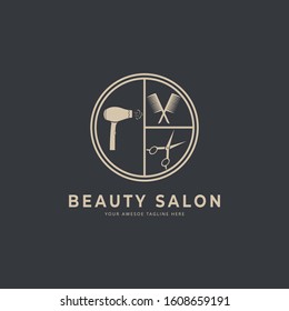 Beauty salon logo template design, hair salon, Hair cutting service.