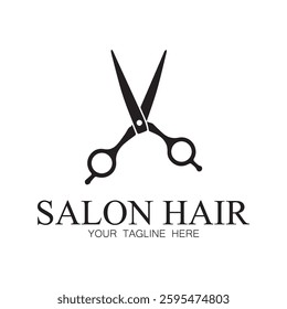 Beauty salon logo template design with hair waves and scissors concept.logo for business, salon, beauty