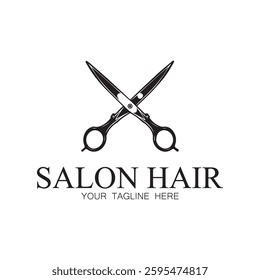 Beauty salon logo template design with hair waves and scissors concept.logo for business, salon, beauty