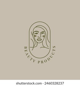 Beauty salon logo template. Woman's face with long hair. Vector illustration