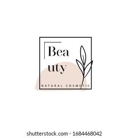 Logo del salón de belleza. Plantilla de logotipo dibujado a mano en estilo elegante y minimalista Sucursal con hojas con muestra de texto con elementos abstractos colores pastel. Para marca de negocios e identidad.