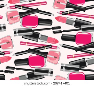 Beauty salon make up fashion cosmetics seamless pattern